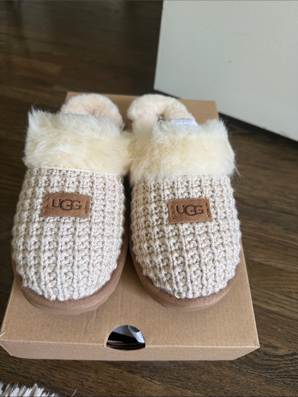 UGG Kids Knit Shearling-Lined Slippers in Cream